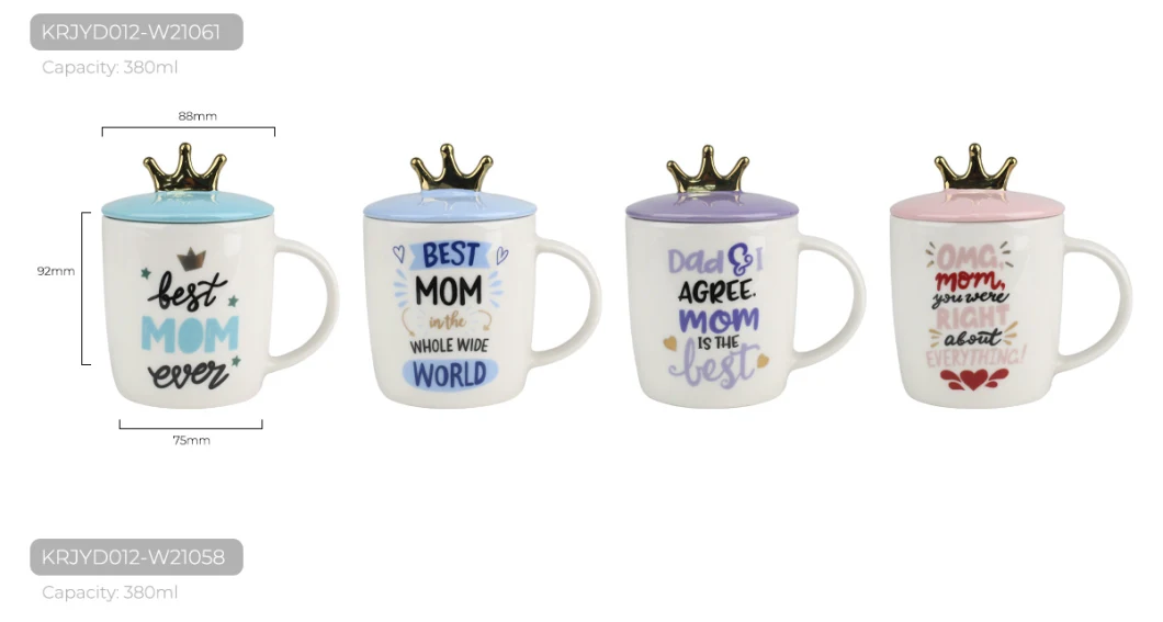 Kalring Mother′s Day 13 Oz Ceramic Mug with Electroplating Crown Lid