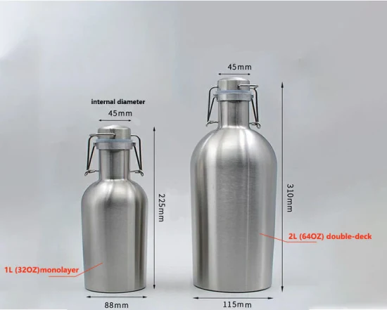 Fût en acier inoxydable Pera Growler carbonaté 64 Oz 1,9L/ 128oz 3,8L