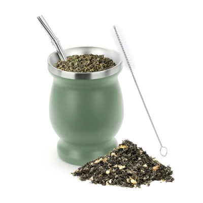 Tasse à maté du Brésil 4oz 8oz, tasse à thé Yerba Mate isolée à Double paroi en acier inoxydable avec ensemble de paille Bombilla