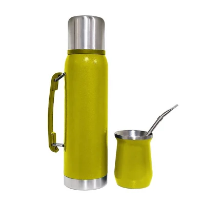 Service à thé Yerba Mate 1L + 180ml, flacon isolé sous vide en acier inoxydable + tasse pour le brésil et l'amérique du sud